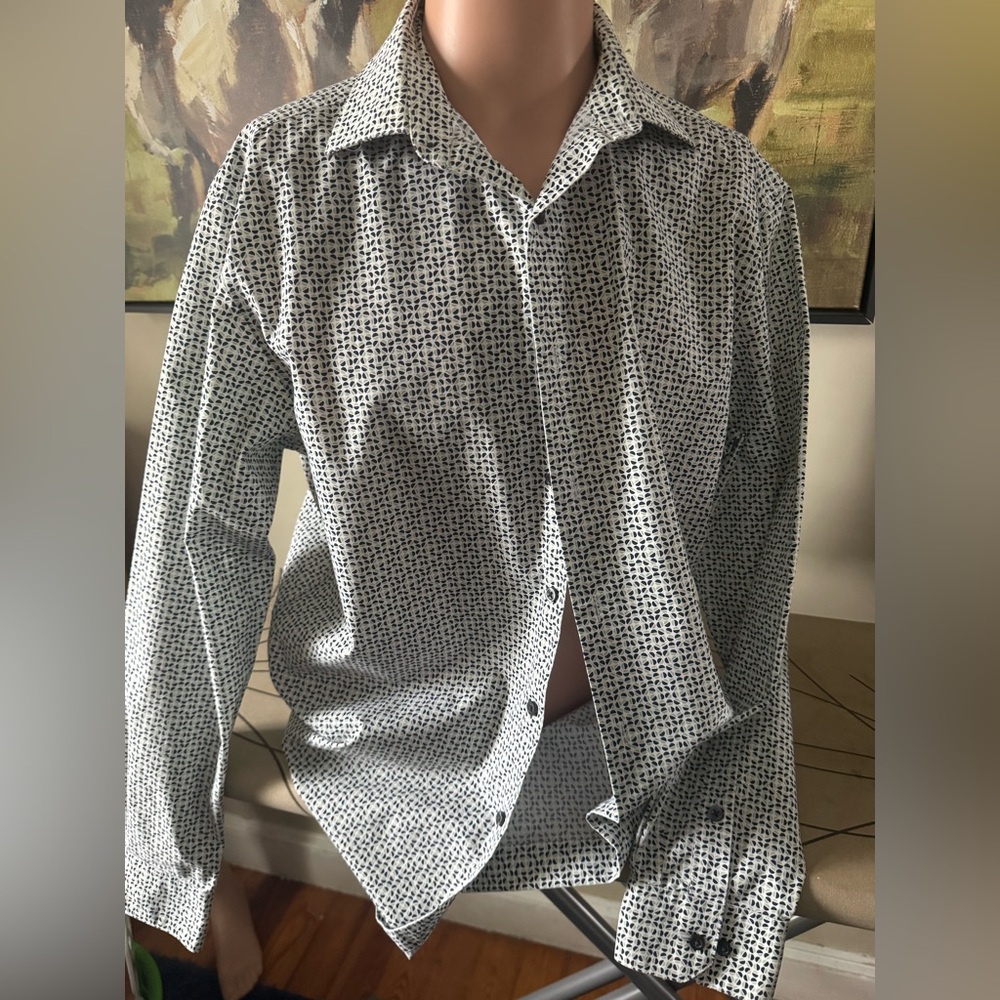 Alfani Black, green and White Geometric Shirt